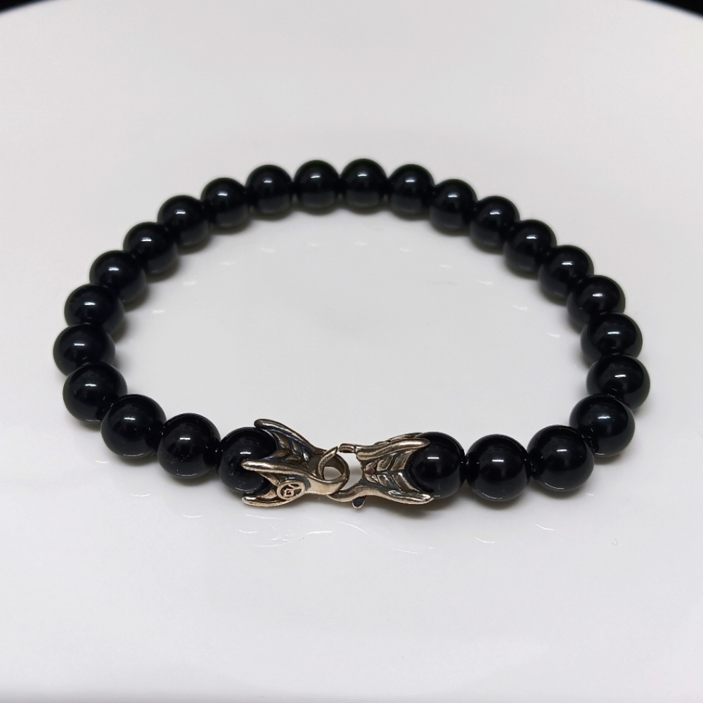 David Yurman Mens Black Onyx Beaded Bracelet